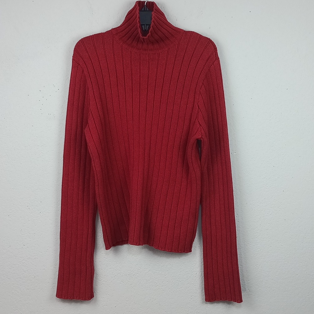Vintage 90s Abercrombie & Fitch Mens Red Ribbed Chunky Turtleneck Sweater sz L